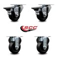 thumbnail image 2 of 3 Inch Phenolic Wheel Swivel Top Plate Caster Set with 2 Posi Brakes 2 Rigid SCC, 2 of 2