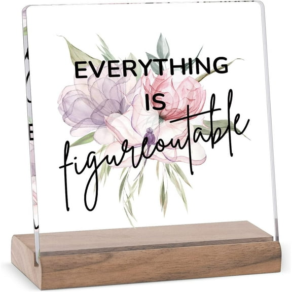 Office Decor For Women Desk Decorations - Cubicle Inspirational Motivational Desk Desktop Decor Everything Is Figureoutable Cheer Up Gifts Positive Plaque For Friends Coworker