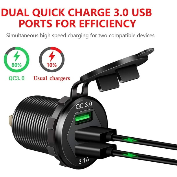 Installation de la prise USB 12V / 24V Quick Charge 3.0, double prise de  voiture USB QC