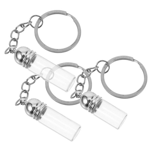 ROSENICE 3 Pcs Vial Perfume Miniature Wishing Bottles Glass Jars Keychain Essential Oil Bottling Automatic Key Chain Travel