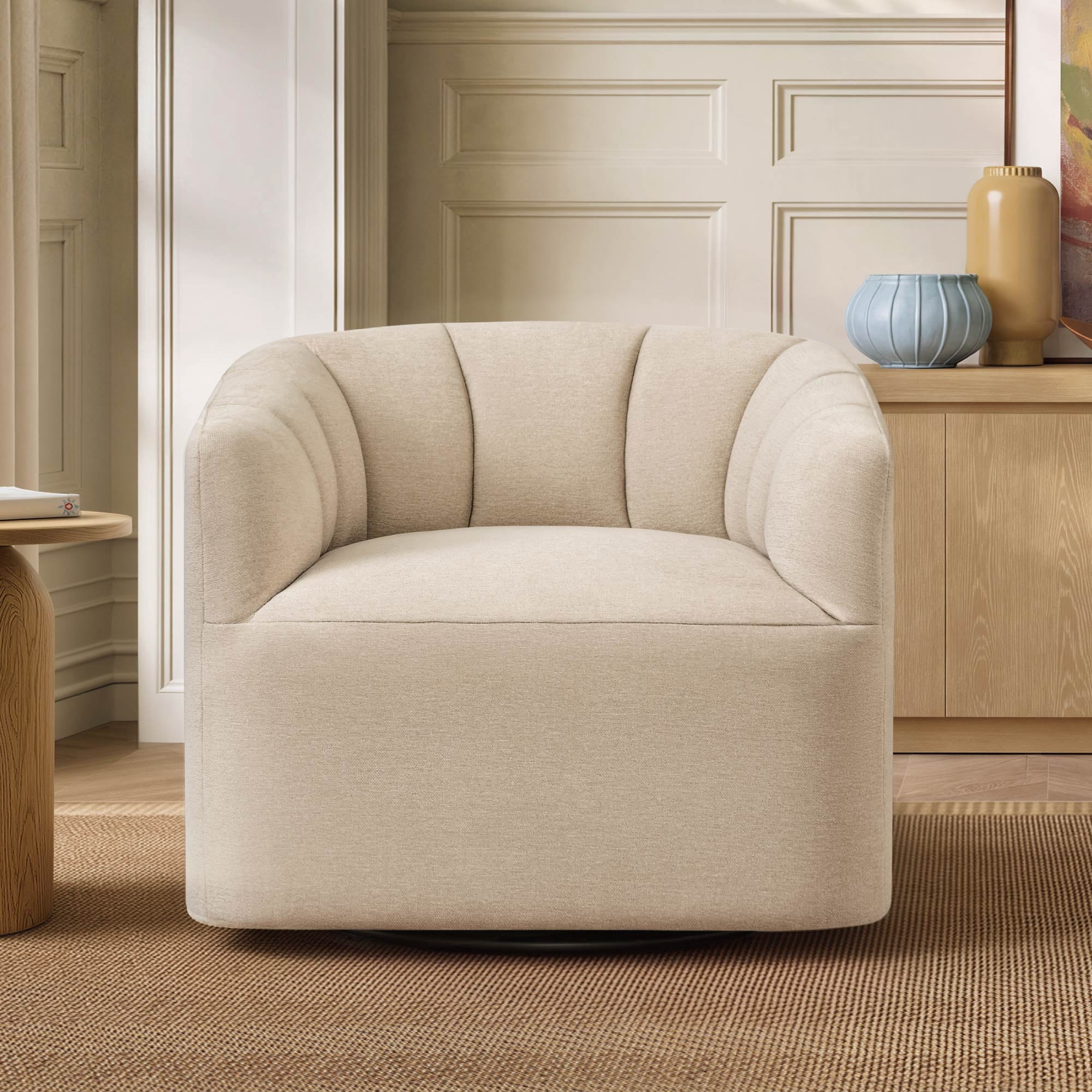 Spruce & Spring Swivel Accent Chair for Living Room, Barrel Armchair for Bedroom Reading Nook, Oatmeal