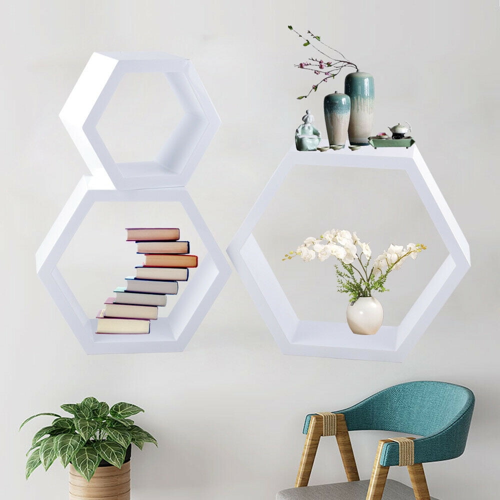 3Pcs Hexagon Shape Wall Mounted Floating Wine Shelf Shelves Display Storage Case 