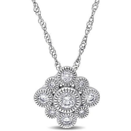 - Miabella 1/3 Carat T.W. Diamond 14kt White Gold Circle Cluster Pendant, 17