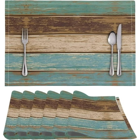 

Durable Placemats Set of 6 Dining Table Woven linen Placemat Wipeable Easy to Clean Oil-Proof Non-Slip Tablemats Rustic Wood Grain