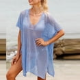 thumbnail image 2 of Tqyyweavej Crochet Cover Ups for Swimwear Women Drawstring Solid Color Short Sleeve Beach Cover Up Free Size Loose V Neck Popular Swimsuits Coverups, 2 of 5
