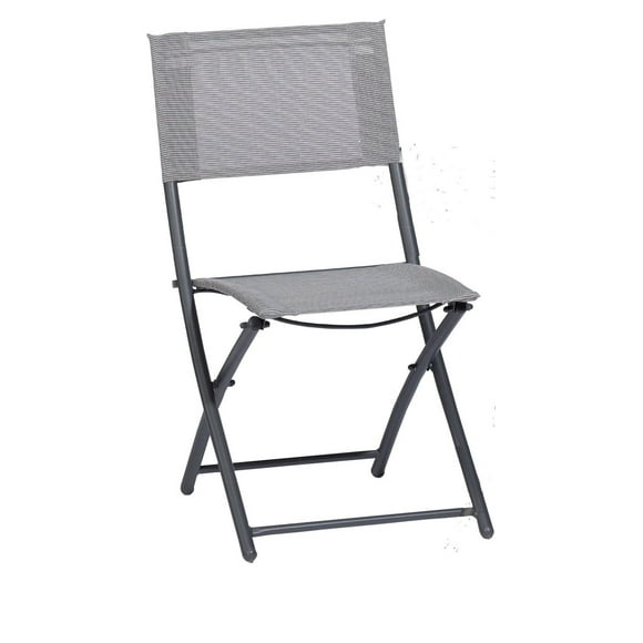 Chaise avec cadre en acier enduit de poudre et tissu textilène contre les intempéries et la décoloration<br>Chaise ergonomique pliable pour un rangement facile<br>Finition gris fumé