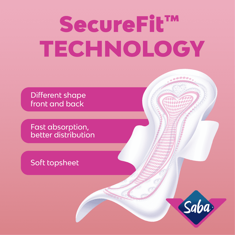 Saba Intima Regular Maxi Pads, SecureFit Technology, Regular Flow
