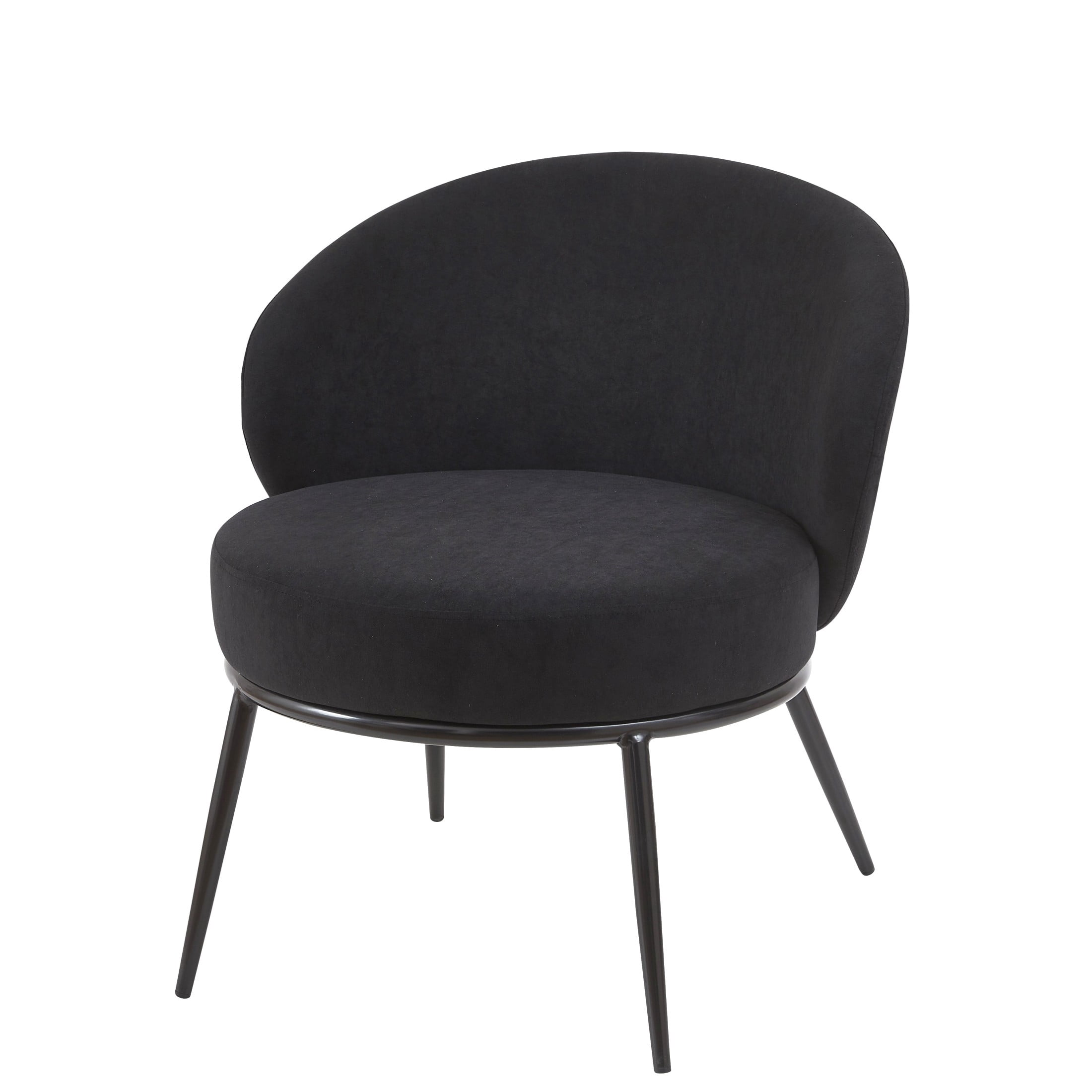 GDF Studio 27.36" Mid-Century Modern Round Accent Chair with Velvet Upholstery, Black Metal Legs, Black