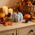 thumbnail image 4 of erdimoy Blue & White Floral Ceramic Pumpkin Decor, Multi‑Size Chinoiserie Fall Pumpkin Tabletop Figurine, Thanksgiving Harvest Season Mantel Shelf Home Ornament, 4 of 6