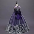 thumbnail image 4 of Girls Dress Flower Kids Lace Dress Wedding Party Formal Long Maxi Sequin Bowknot Puffy Tulle Dresses Baby Girl Dress Purple 140, 4 of 7