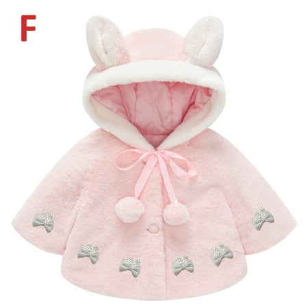 

Juebong Baby Kids Essentials Toddler Girls Solid Color Plush Cute Rabbit Ears Winter Hoodie Thick Coat Cloak