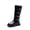 Black, variant on GobdXE Girls Knee High Riding Boots Quad Buckle Strap Side Zipper Kids Shoes Brown,10-10.5 Years