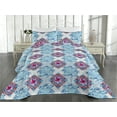 thumbnail image 2 of Ambesonne Abstract Floral Quilted Bedspread Set 3 Pcs, Fractal Hibiscus, Queen, Dark Pink Sea Blue White, 2 of 4