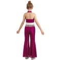 thumbnail image 2 of SiiRoh Kids Girls 70s Disco Jazz Dance Outfits Shiny Sequin Halter Crop Top with Flare Pants Stage Performance Hot Pink 12, 2 of 7