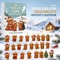 thumbnail image 3 of Highland Cow Advent Calendar, Christmas Countdown Calendar, 24PCS 2D Flat Cattle Hanging Ornaments, Lightweight Plastic Double Sided Cutout for Tree Wall Window, 3 of 8