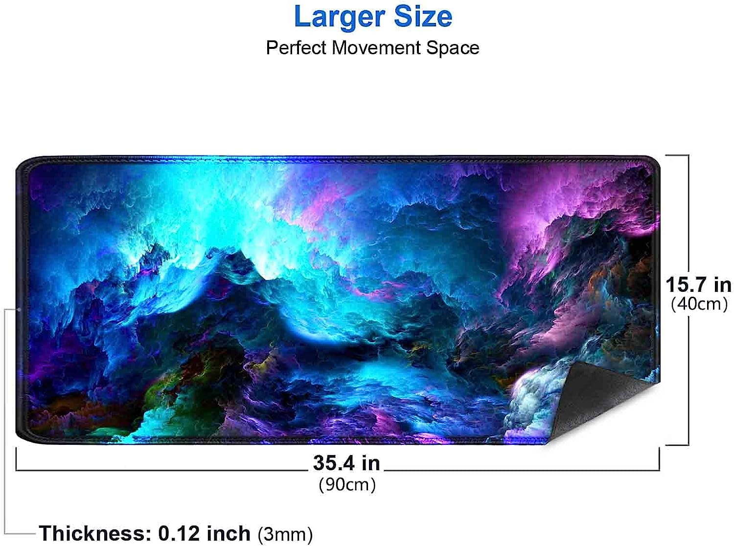 Blue Purple Gaming Mouse Pad (35.4x15.7 in), Large Mouse Pads for Desk, Non-Slip Rubber Base XXL Mousepad, Keyboard Mouse Mat, Desk Mat with Stitched Edges, Abstract Glowing Galaxy