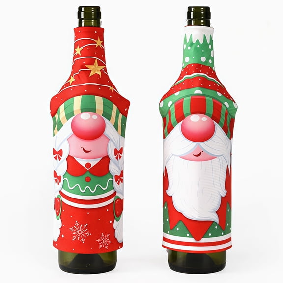 Christmas Wine Bottle Cover, 2 Pack Christmas Bottle Decorations, Cute Santa Gnome Wine Bags for Wine Bottles Gifts, Christmas Party Dinner Table Decor