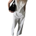 thumbnail image 3 of Women'S 2 Piece Vacation Outfit Striped Button Down Blazer Vest and Long Pants Set White M, 3 of 9
