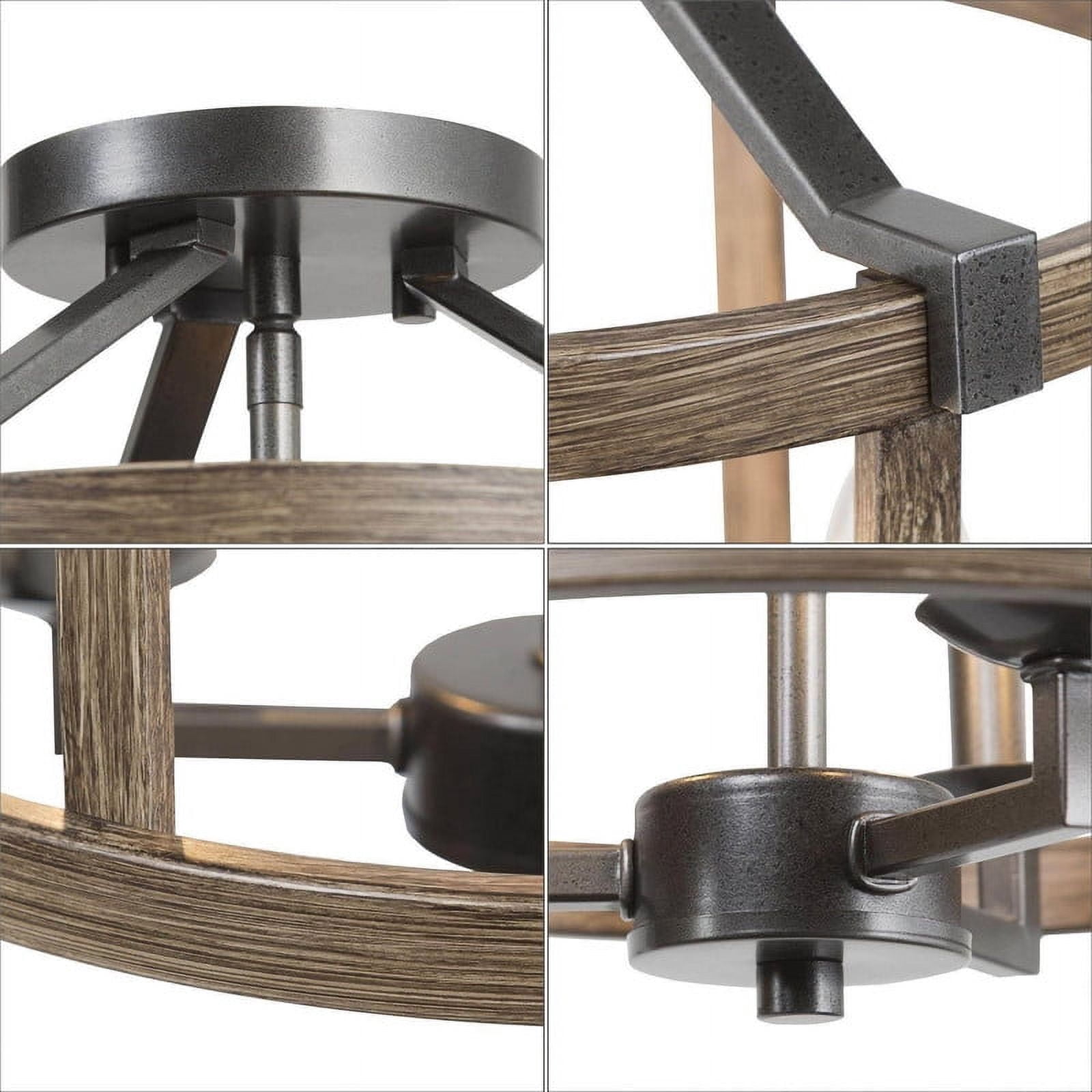 LNC 3-Light Rustic Drum Semi Flush Mount Ceiling Light with Wood Grain Metal Frame