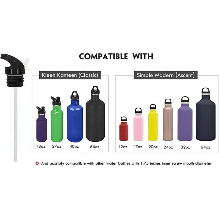 Vmini Straw Lid Compatible with Hydro Flask Standard Mouth Water Bottle and More Wide and Fixed Handle 2 Straws and 1 Brush, Black