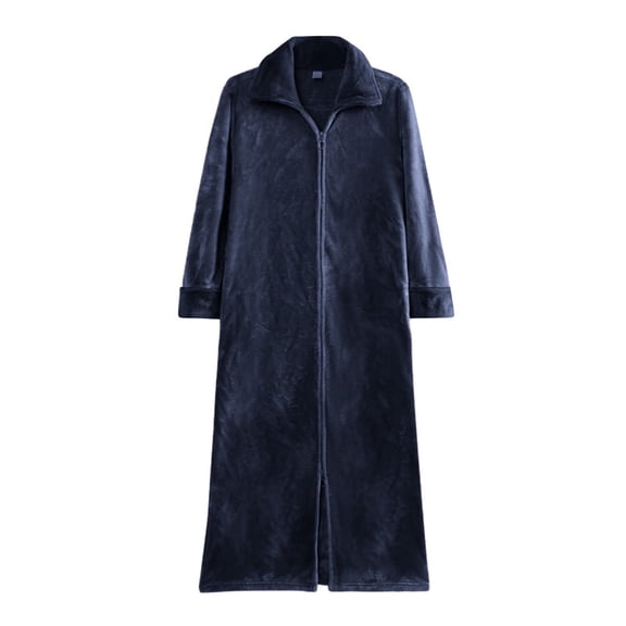 VNKIDY Men's Loungewear Solid Color Long Sleeve V Neck Plush Robe Full Zip Contrast Collar Soft Loungewear For Casual Daily Home Relaxation Activities Classic Homewear