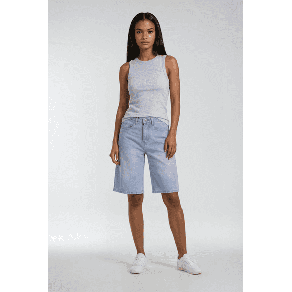 Forever 21 Five-Pocket Culotte Long Denim Shorts, Color-Light Denim, Size-24