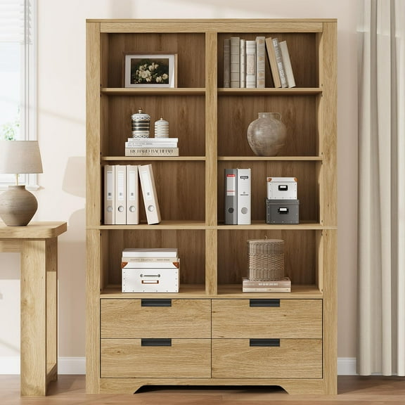 Soonbuy 72" Tall Book Shelf with Storage, Farmhouse Floor Standing Bookcase,Book Shelf with 4 Drawers, Freestanding Display Storage Shelves for Bedrooms Home Offices, and Living Rooms