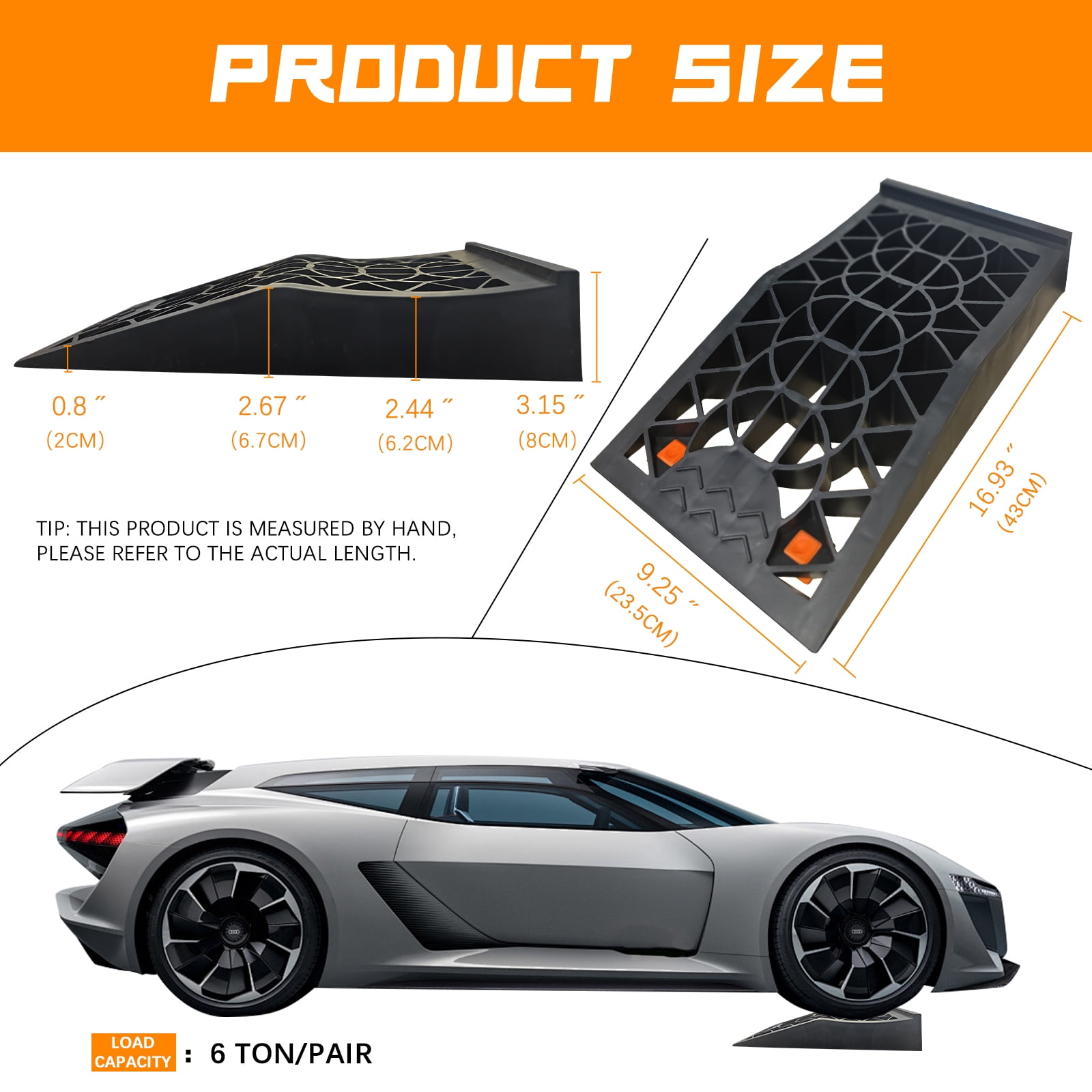 2 Pack Car Ramp, Car Ramp for Oil Change, Lift and Vehicle Maintenance, Heavy Duty Tire Ramps for Low Chassis Cars and Support Jack, 17''x9.25''x3.15''