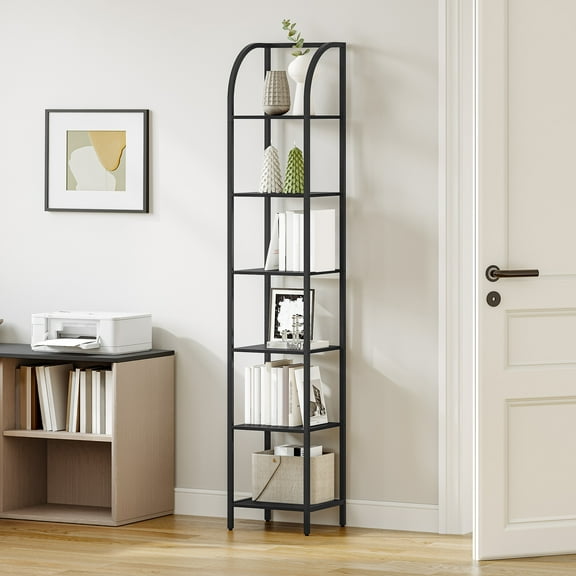 Furniture with Steel Frame, Display Standing Shelf Unit,for Study Living Room Home Office, Industrial Style, 6-Tier Black