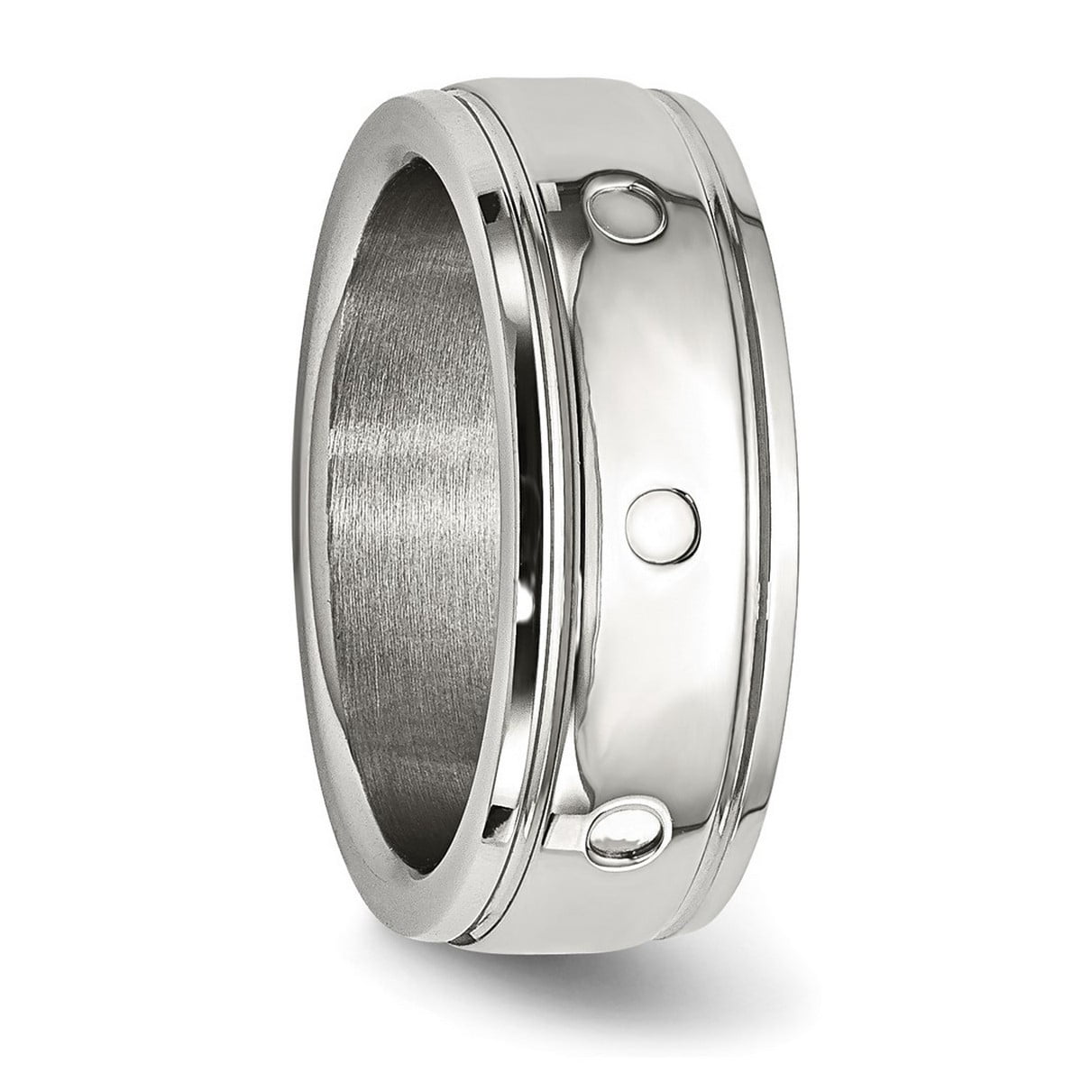 8mm Stainless Steel Half Round Polished Grooved Ring Size 9 Ring for Women