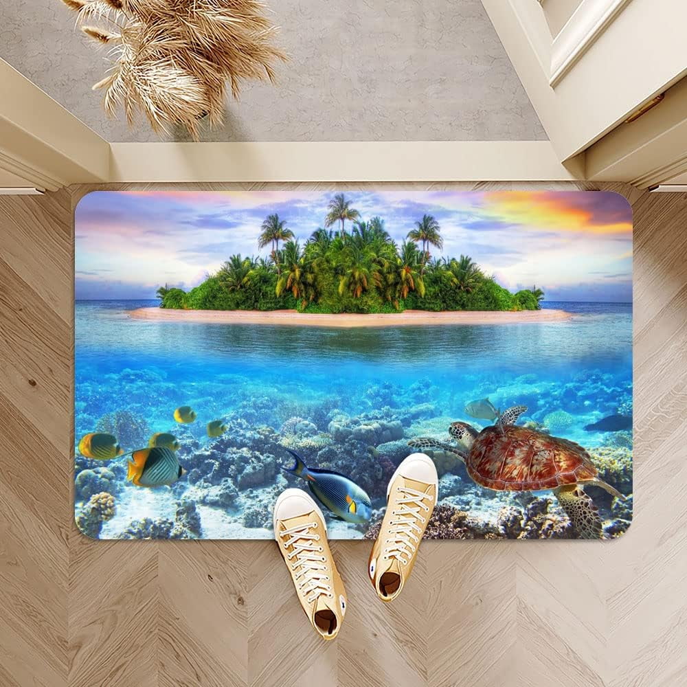Diatomaceous Earth Bath Mat,Beaches and Underwater Parks Soft Wrinkle Free Bathroom Floor Rugs Non-Slip Volume Super Absorbent Fast Drying for Bathroom Kitchen Door mat(50cm×80cm)