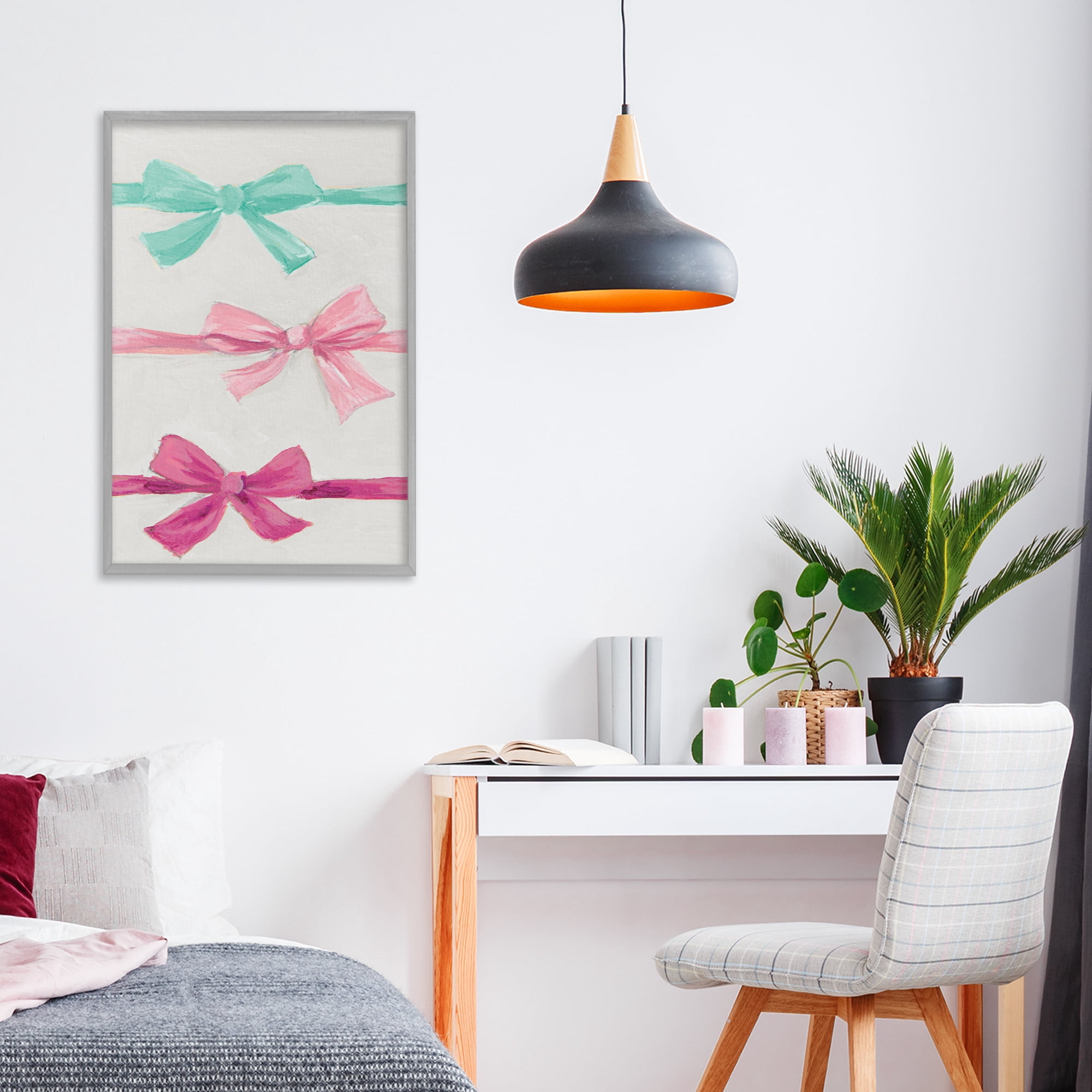 Stupell Industries Ribbon Bows Trio Gray Framed Giclee Art, design by Lanie Loreth