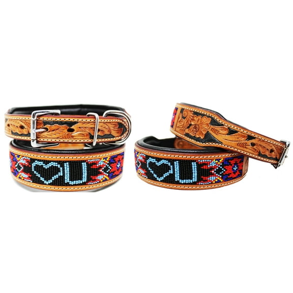 Medium 17''- 21'' Dog Puppy Collar Genuine Cow Leather Padded Canine  60112