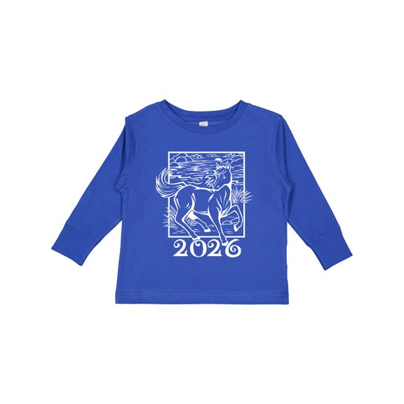 Inktastic 2026 Chinese New Year Horse Boys or Girls Long Sleeve Toddler T-Shirt