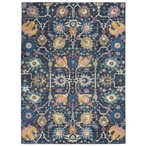 4' X 6' Navy Blue Floral Power Loom Area Rug