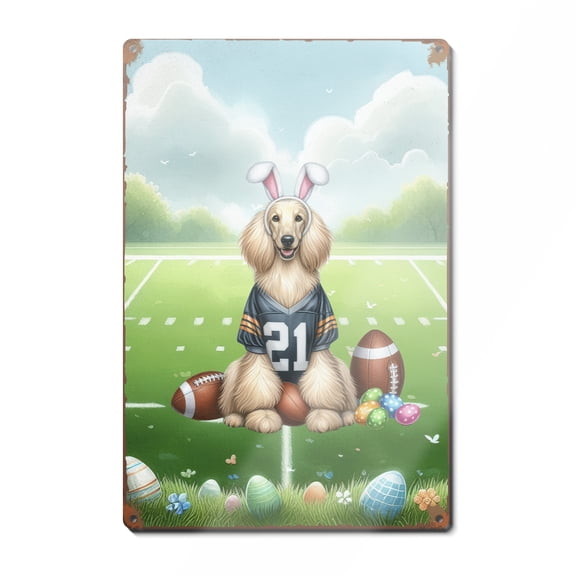 Happy Easter Hello Spring Afghan Hound Playing Football Vertical Metal Aluminum Sign Dog Lover Wall Art Home Decor - 13003