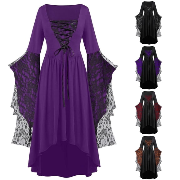 Gothic Clothes For Women Halloween Lace Skeleton Punk Dress Plus Size Retro Dress
