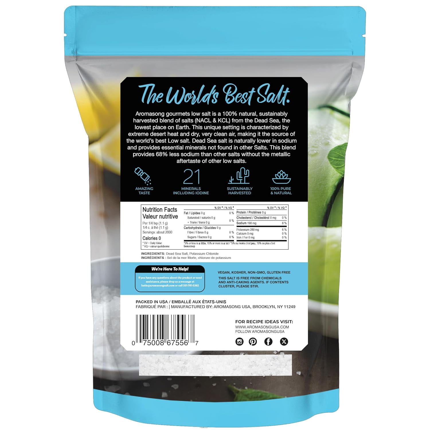 Aromasong Low Sodium Sea Salt  100% Natural 68% Less Sodium 5 lb Bag