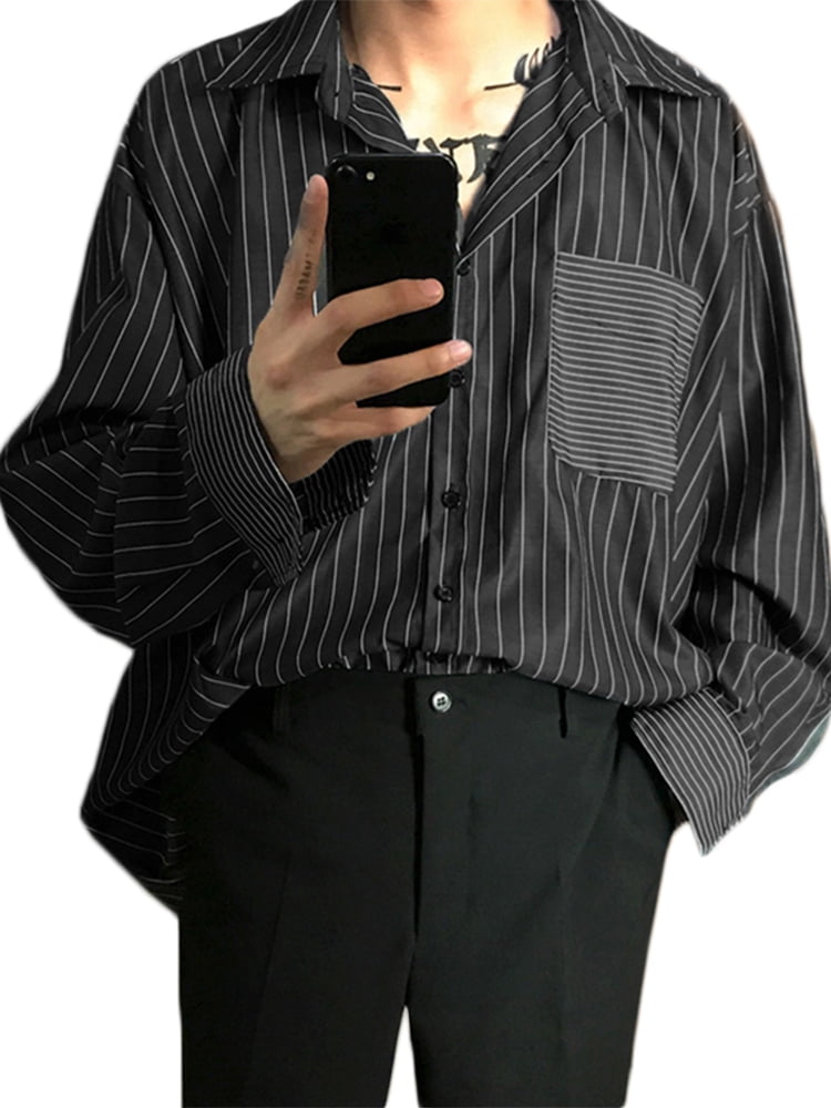 Men's Korean Long Sleeve Striped Dress 