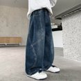 thumbnail image 2 of NIEWTR Kids Boys Wide Leg Baggy Jeans Spring Elastic Waist Long Denim Pants Loose Relaxed Fit Casual Trousers, 2 of 6