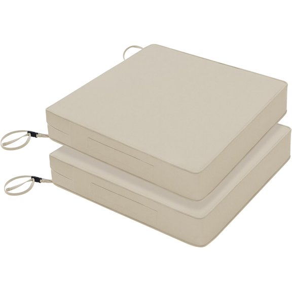 Patio Chair Cushions 19 x 19 x 3 Inch Waterproof Outdoor Seat Cushions for Patio Furniture 3-Year Color Fastness Garden Sofa Couch Chair Pads with Handle & Adjustable Straps Set of 2, Beige