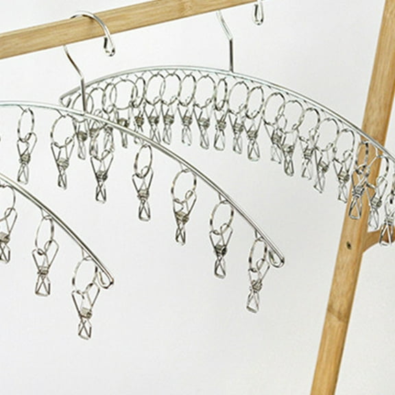 HEMOTON Arc Sock Drying Rack with Windproof Clothespin Hooks for Hanging Socks Silver Stainless Steel 10 Clips