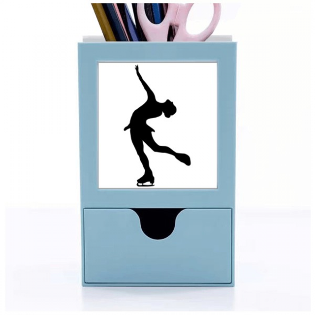 Silueta femenina de deportes de invierno Patinaje Tarjeta de clip de pluma del gestor de suministros de oficina