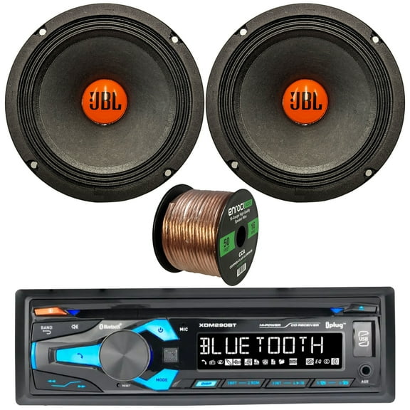 Dual Electronics XDM290BT Single DIN In-Dash CD Player Bluetooth MP3 AUX USB AM/FM Car Radio Stereo Receiver with 2x JBL SHOCKWAVE150W65 6.5" 300W Peak Midrange Woofer Car Audio Speakers   Wire
