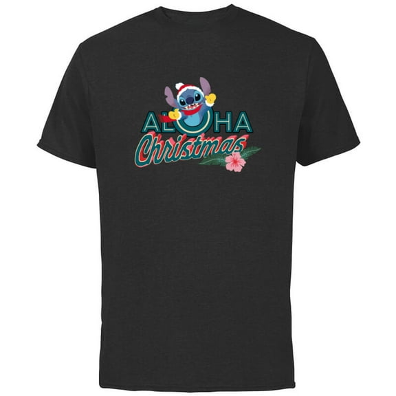 Disney Stitch Aloha Christmas Holiday Standard - Short Sleeve Cotton T-Shirt for Adults - Customized-Black