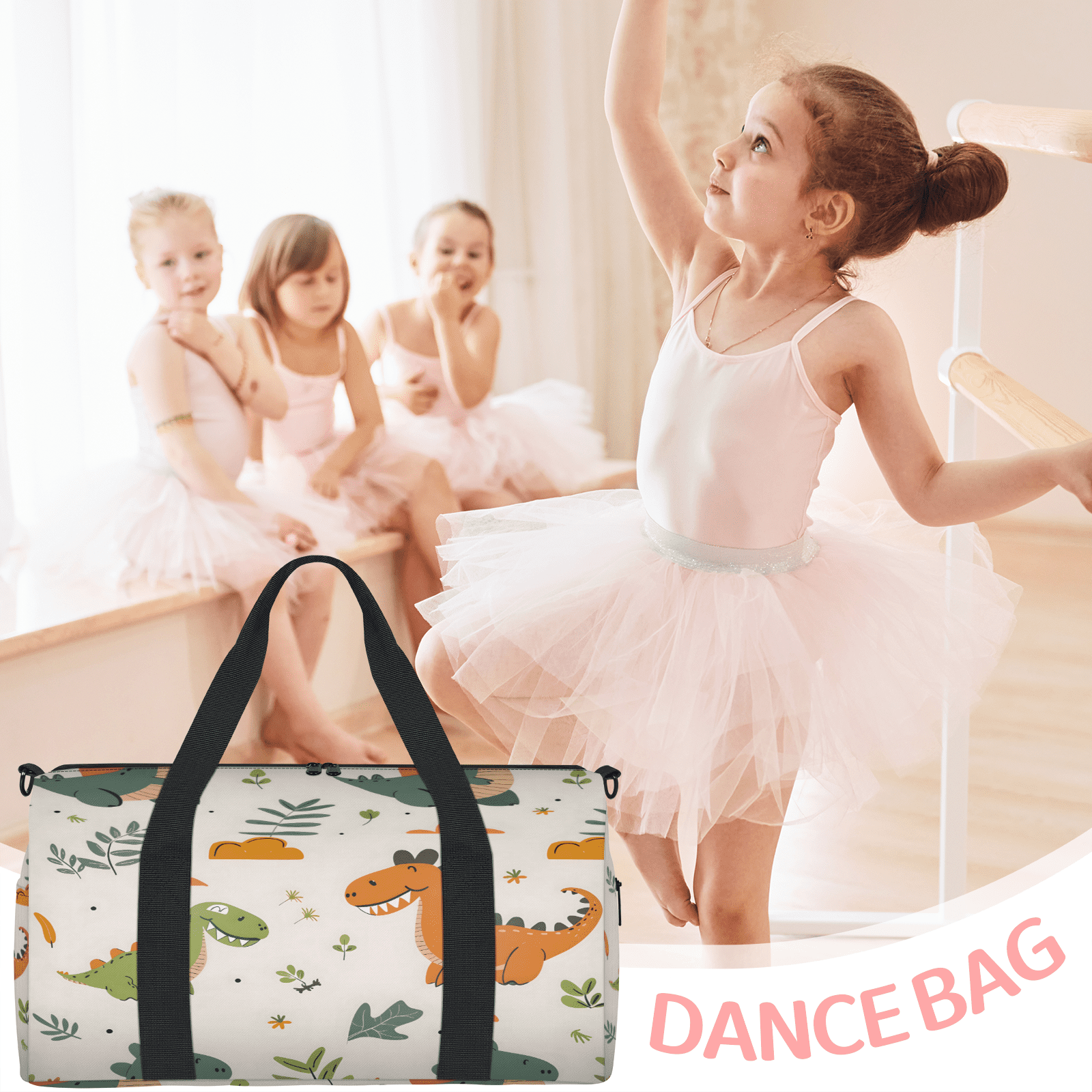 Herdesigns Dinosaur Cute Animal Gym Bag for Women, Duffle Bag for Travel Sport, Lightweight Waterproof Carry on Weekender Overnight Dance Yoga Workout Bags