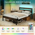 thumbnail image 6 of Costway Full Size Bed Frame with Built-in Charging Station Sturdy Mattress Foundation Walnut + Black, 6 of 10