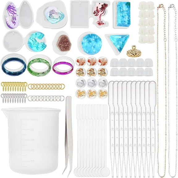 DIY Silicone Bangle Molds Kits Resin Casting Molds Epoxy Resin Jewelry Making with Latex Finger Cots Plastic Measuring Cup Pipettes Nail Art Glitter Decoration