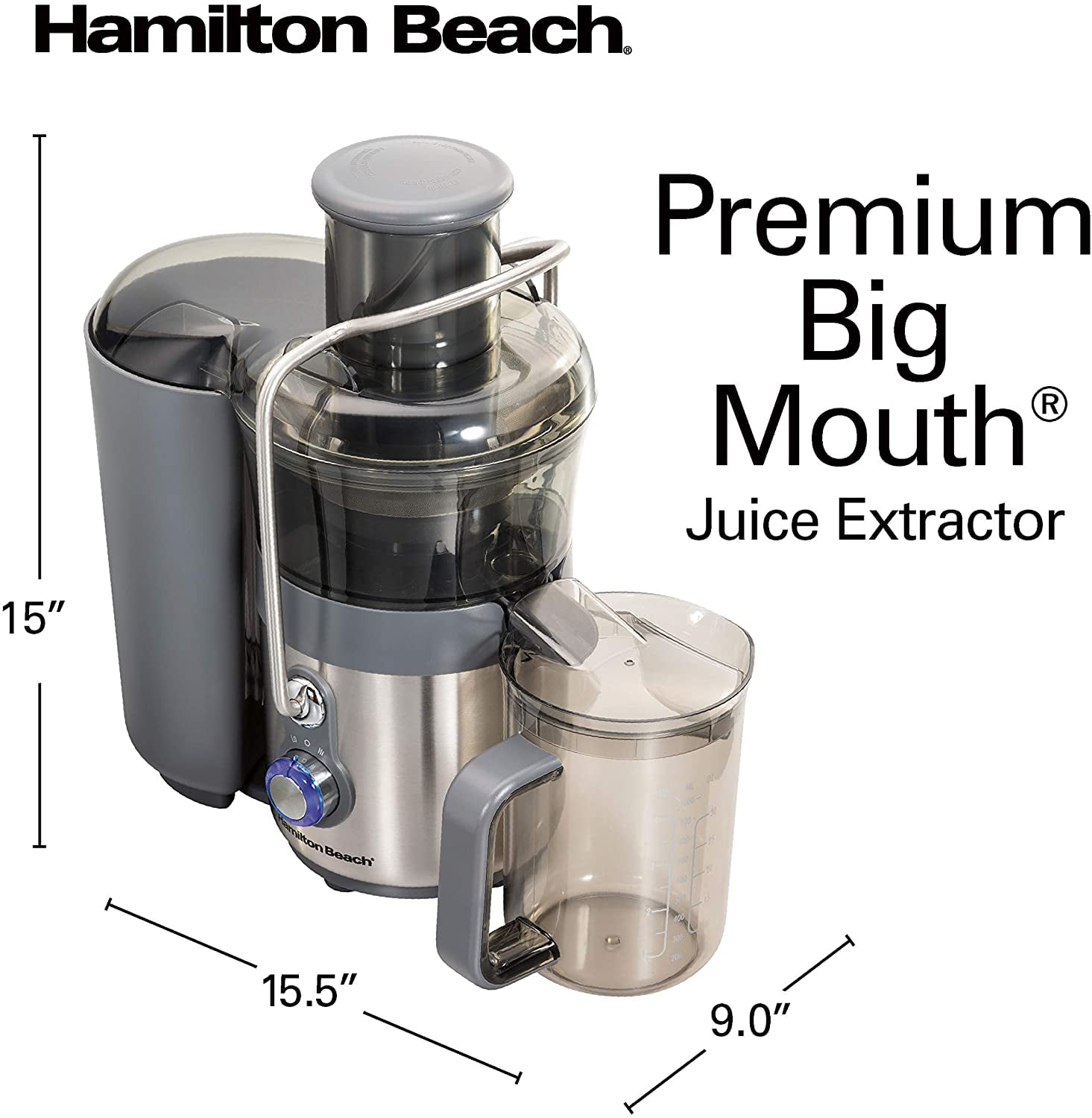 Hamilton Beach Juicer Machine, Big Mouth Large 3” Feed Chute for Whole  Fruits and Vegetables, 800W Motor, Silver