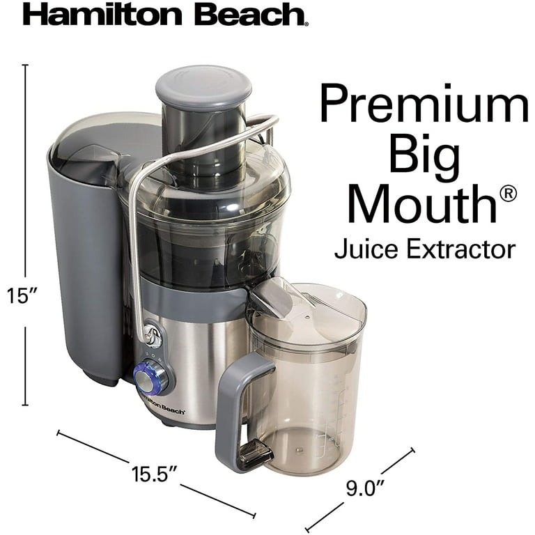 Hamilton Beach Premium Juicer Machine, Big Mouth 3 Feed Chute,  Centrifugal, Easy Clean, 2-Speeds, BPA Free 40 oz Pitcher, 850W, Silver  (67850)